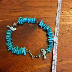 Turquoise Color Chip Bracelet with 2 Blue Birds Silver Tone Spacers