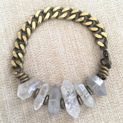 Quartz Crystal Bracelet Matte Brass Metal