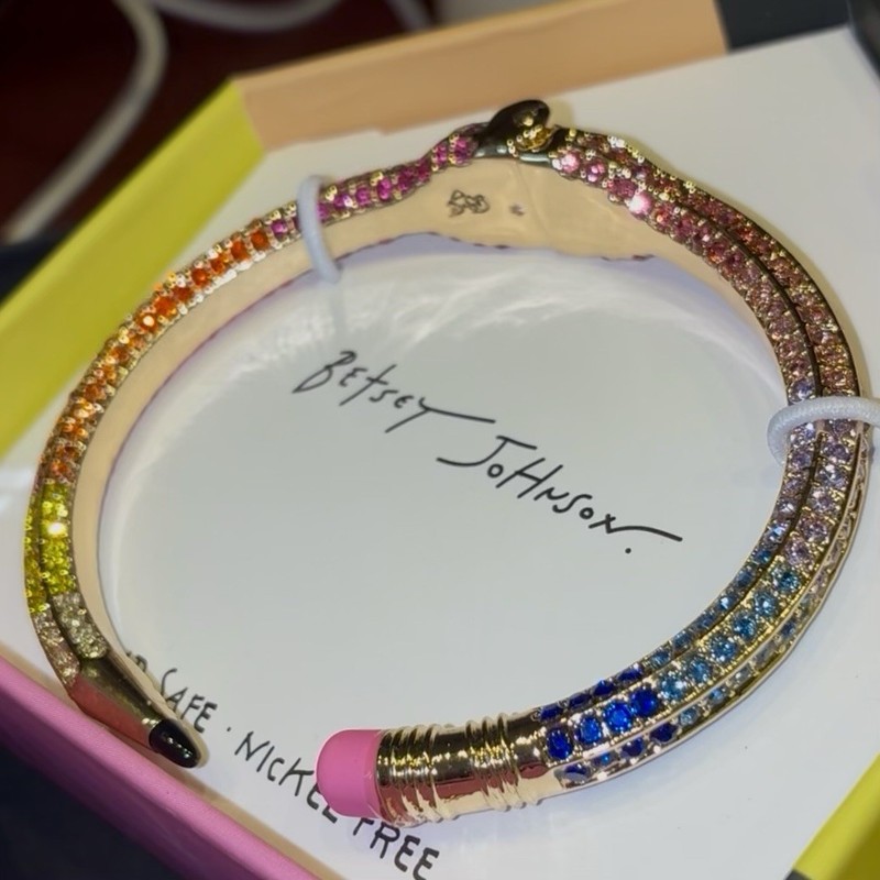 BETSEY JOHNSON Rainbow Pave Crystal Pencil Hinge Cuff Bangle Bracelet New In Box gallery
