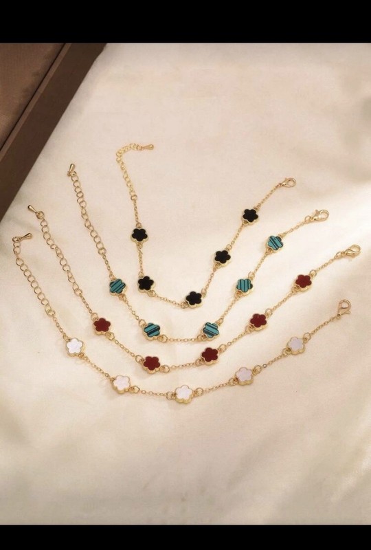 Gold Tone Clover Enamel Dangle Charm Cable Chain Bracelet 16+5cm Adjustable gallery