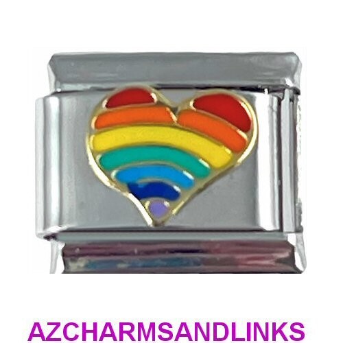 Rainbow Heart Italian Charm Bracelet Link Compatible with all 9mm Charms #34