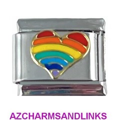 Rainbow Heart Italian Charm Bracelet Link Compatible with all 9mm Charms #34