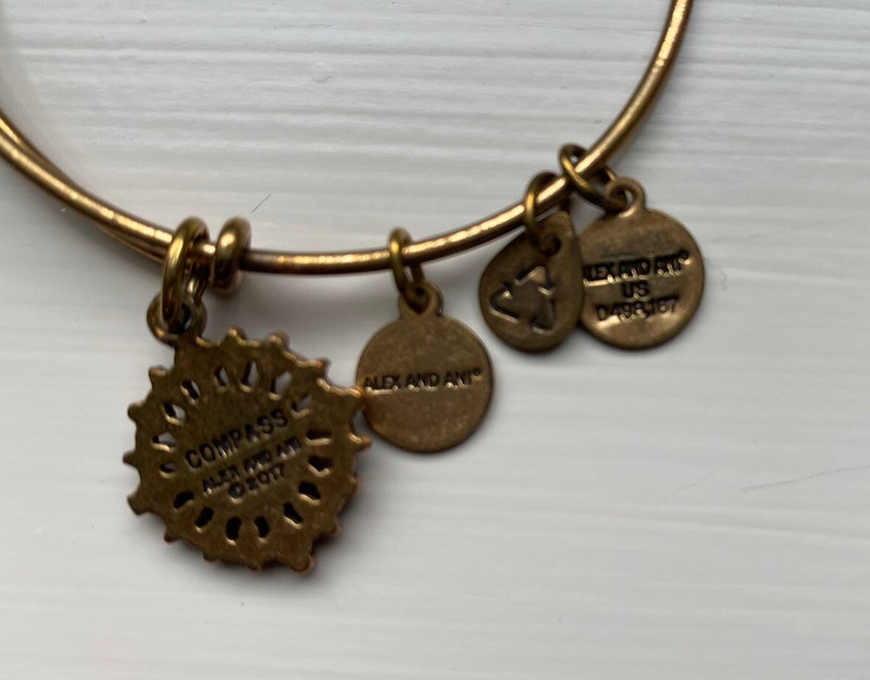 ALEX AND ANI Compass Bracelet Gold Tone Bangle & Charm Ships FREE w/Gift Bag gallery