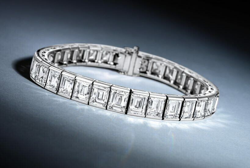Transparent Large Rectangular-Cut White Cubic Zirconia Simple Tennis Bracelet