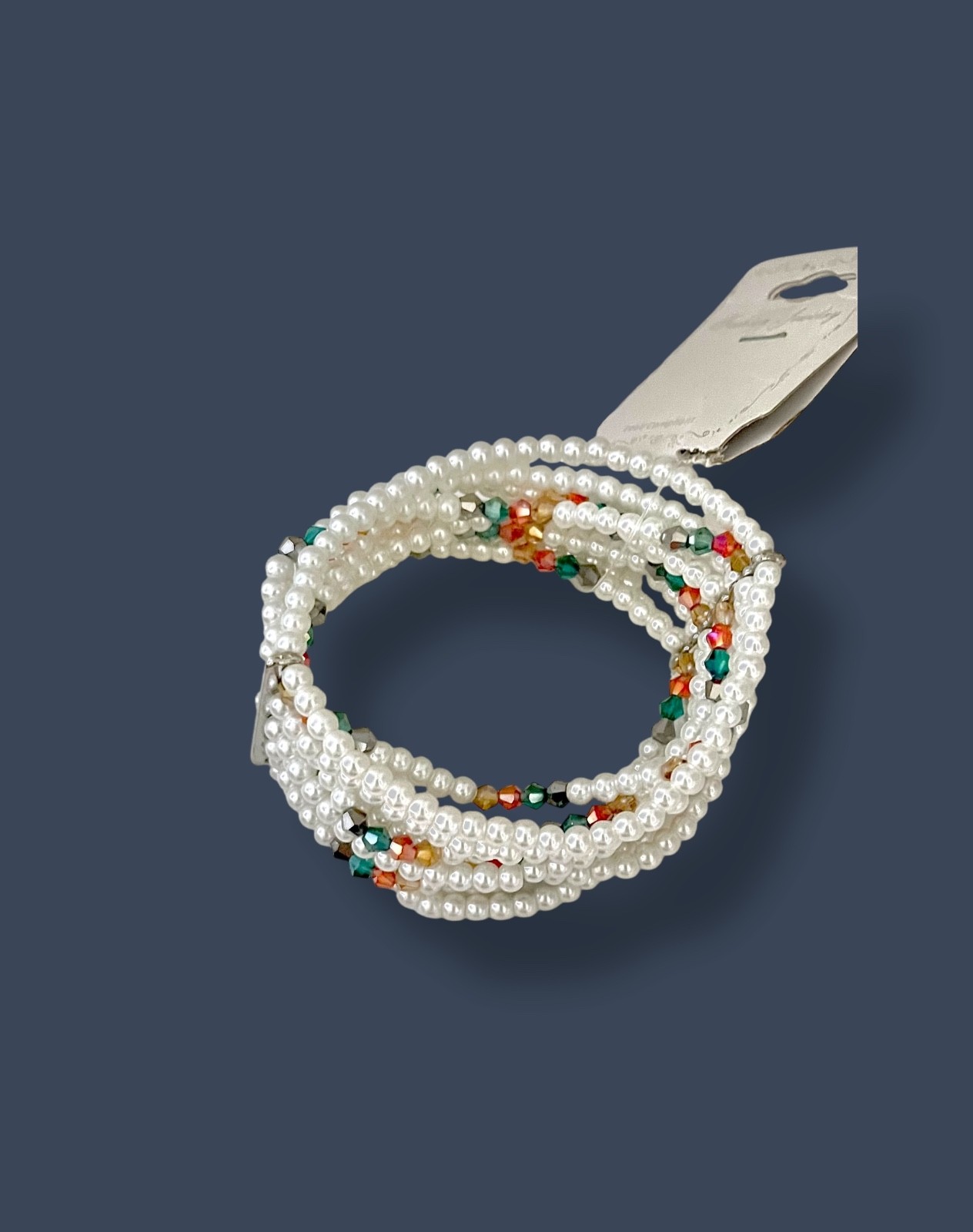 9 Rolls White Faux Pearls Colorful Crystals Casual Chic Stretchable Bracelet gallery