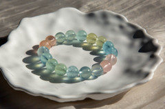 AAAAA+ 11.5mm Macaron-color Morganite & Aquamarine Beaded Bracelet｜糖果色夏天风摩根手串