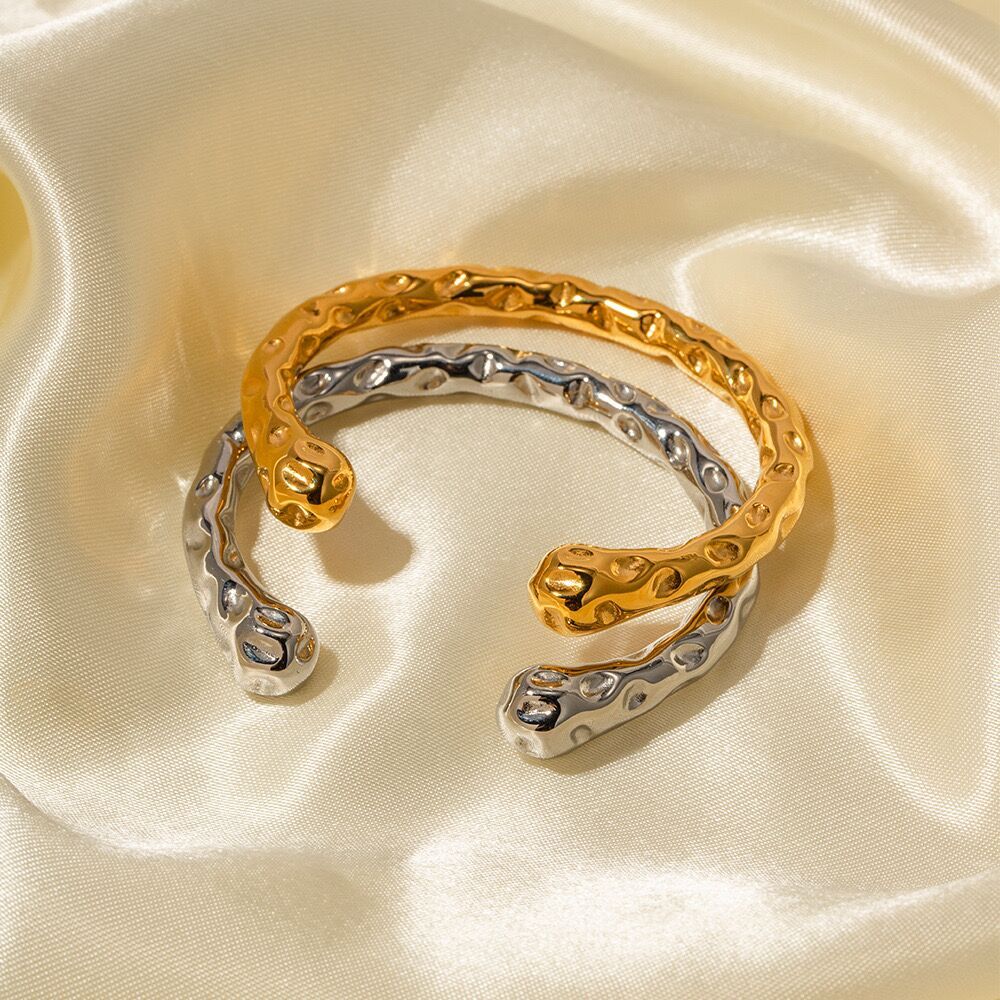 INS Woman 18K Gold Plated Textured Bracelet Opening Bangle Cuff Wristband gallery