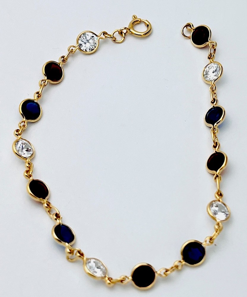DaneCraft 24KT Gold Over 925 Sterling Silver Multicolor CZ Bracelet 7”