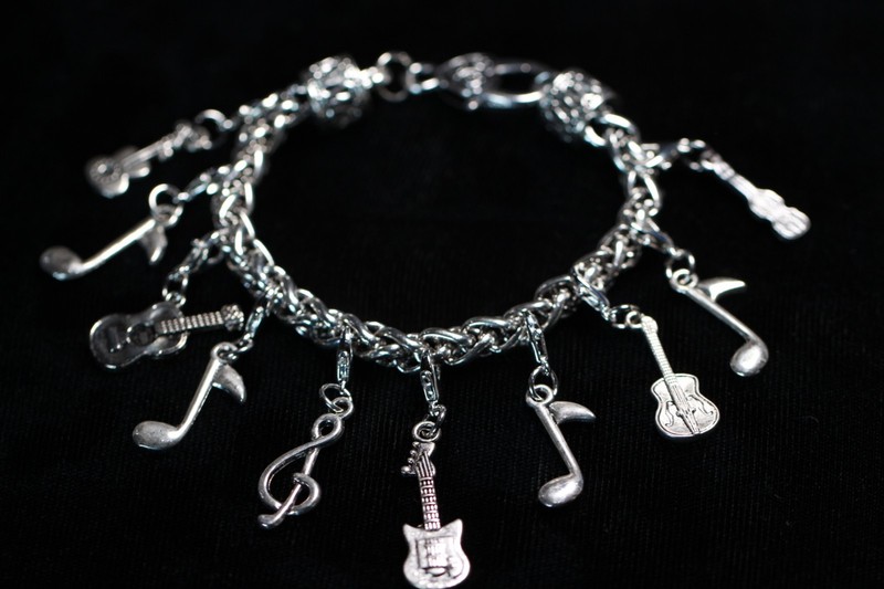 Music Musician Themed Charm Bracelet Silver Pewter Charms 8" Interchangeable gallery