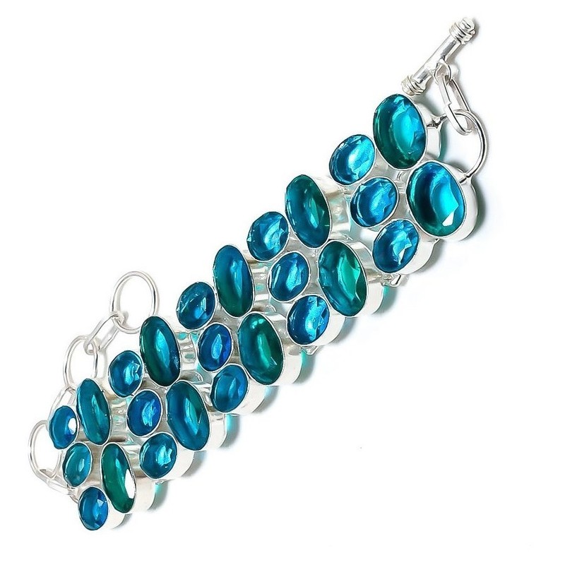 Swiss Blue Topaz Gemstone 925 Sterling Silver Handmade Jewelry Bracelet 8" gallery