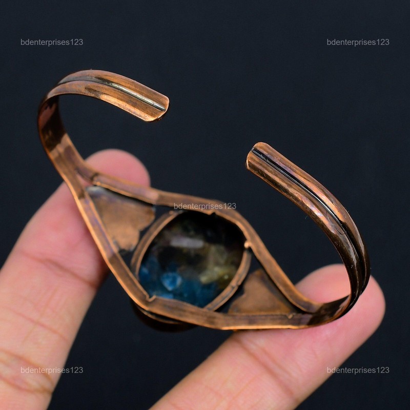 Copper Natural Watermelon Tourmaline Daughter Electroformed Heart Wedding Bangle gallery