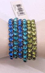 6 Sparkly Blue & Green Rhinestone Crystal Bracelets New w/ Tags Macy’s