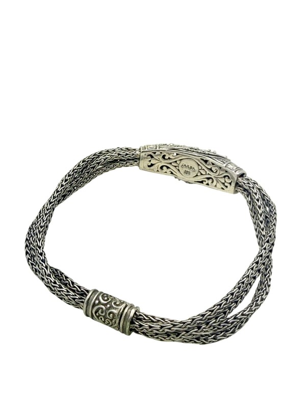 Sarda Bali Sterling Silver Weave Scroll Design Multi Strand Chain Bracelet 7" gallery