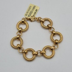 Italian 18 kt Gold Plate Over Bronze Textured Matte Rolo Link Bracelet 7.5 Inch