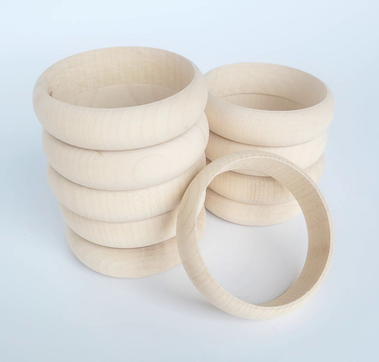 Wooden Round Bangles, Set of 10, Height 2 cm, - Decoupage / Unpainted gallery