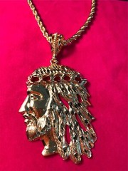 14 KT GOLD PLATED OVER 4 INCHES HIGH JESUS FACE CHARM & 20″ 5MM ROPE-8502