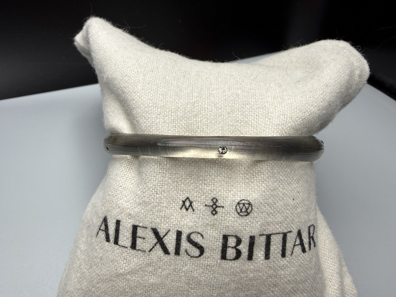 ALEXIS BITTAR Griege Lucite Swarovski Crystal Slim Tapered Bangle Bracelet VTG gallery