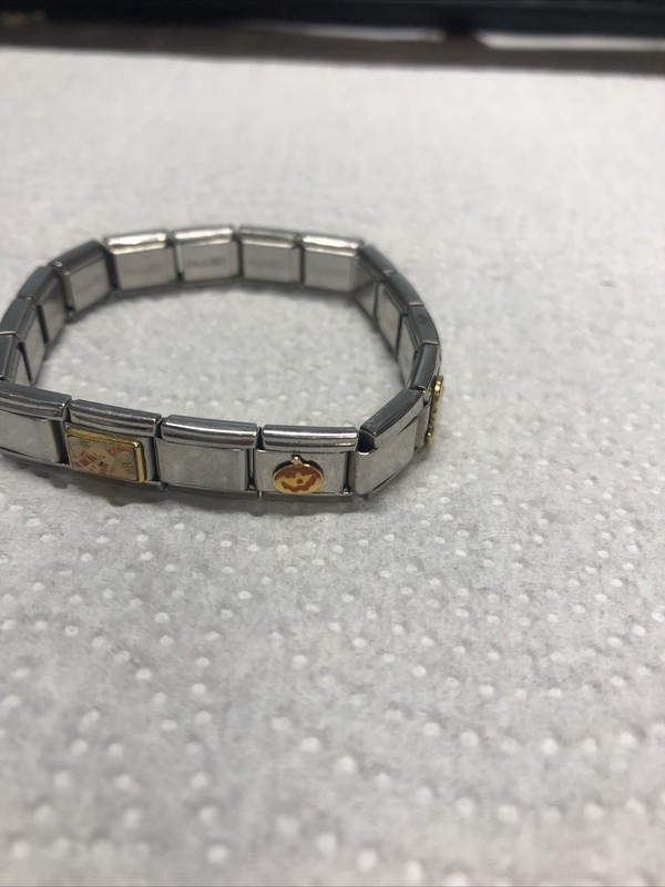 2003- CASA D'ORO ITALIAN STAINLESS STEEL 17 CHARM LINKS STRETCH BRACELET gallery