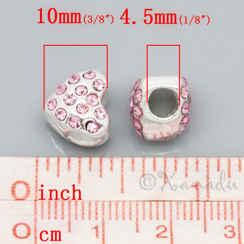 Pink Rhinestone Heart European Bead For European Charm Bracelets And Necklaces gallery