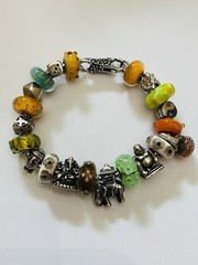 Trollbeads 925 Silver Bracelet W/10 Silver Charms And 11 Glass Beads 7.9” EUC