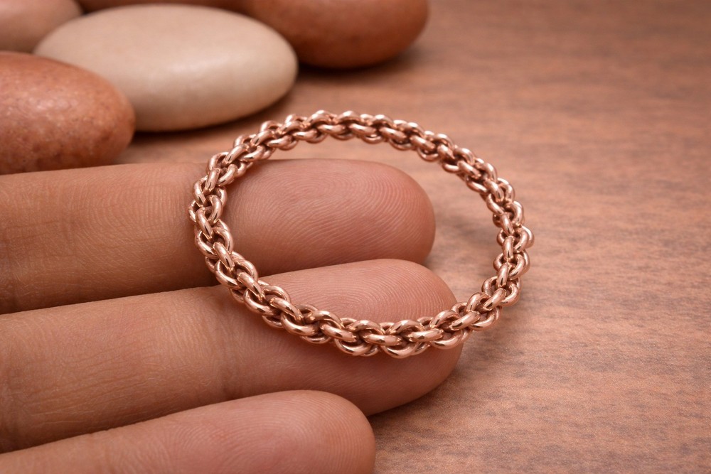 Rose Gold Braided Chain Ring Handmade Minimalist Stackable Band
