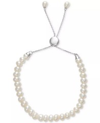 White Cultured Freshwater Pearl (6-1/2mm) Bolo Bracelet in Sterling Silver