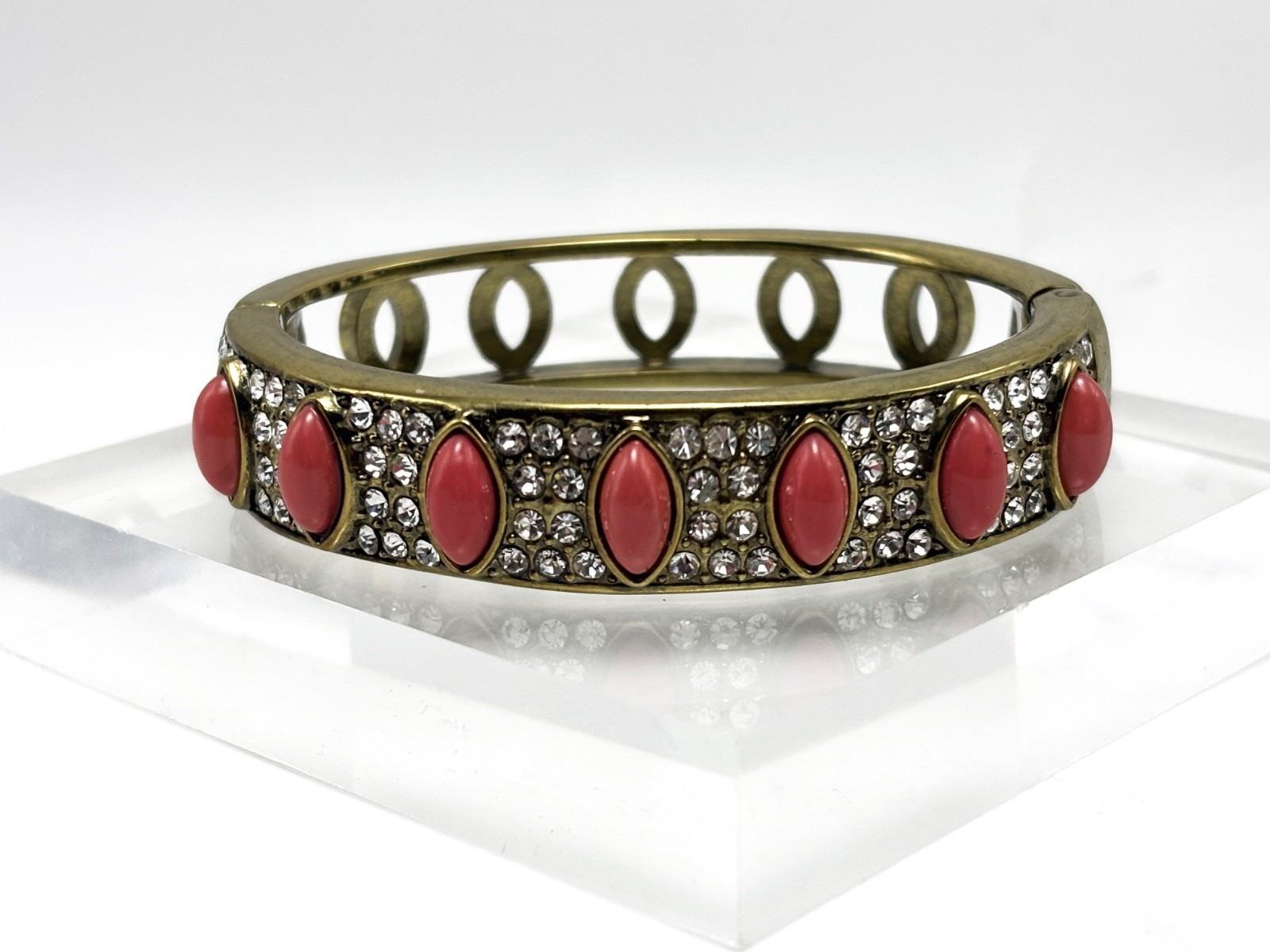Heidi Daus "Armed with Charm" Crystal Bangle Bracelet - Coral Color - S/M gallery
