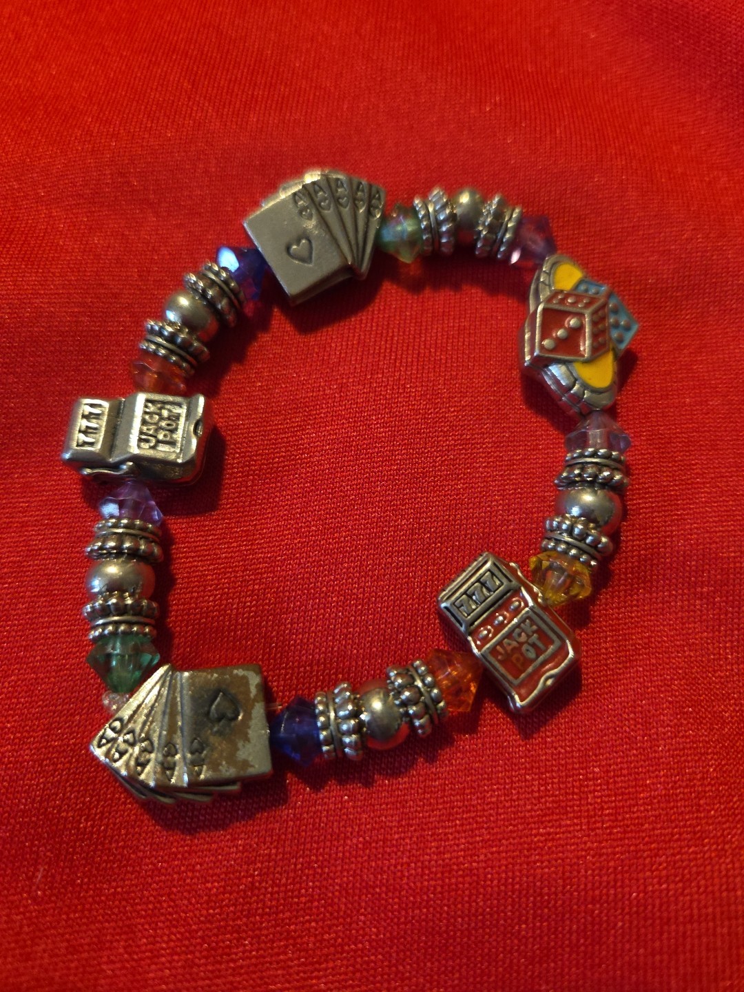 Silver Tone Spring Charm Bracelet With Dice Playing Cards And Slot Machines gallery