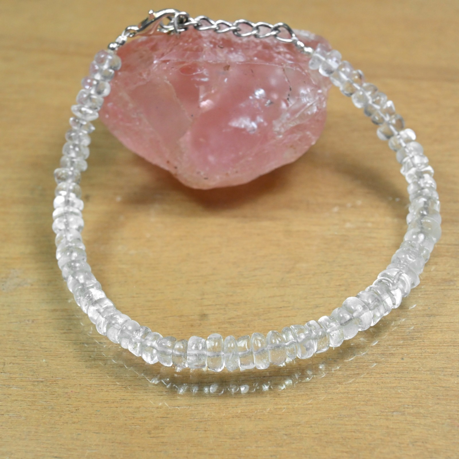 Natural Clear Quartz Smooth Rondelle Gemstone 3-4MM Beaded Unisex Bracelet 6-8" gallery