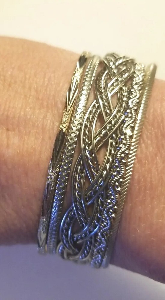 Stackable Bangle Bracelets Silver Tones - 5 Included In Set