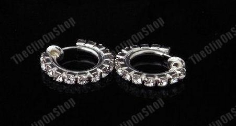 CLIP ON diamante crystal RHINESTONE hoops HOOP EARRINGS gallery