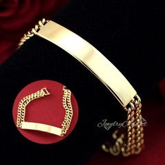 WOMEN MENS Identity ID BAR 9K GOLD FILLED Double Curb Chain BANGLE BRACELET GIFT