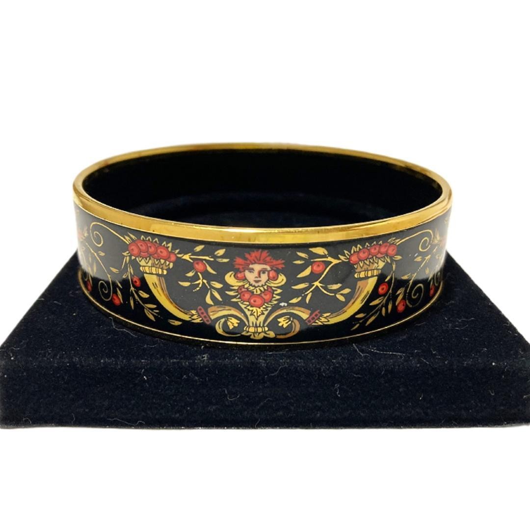 HERMES Emaille GM Enamel Bangle Bracelet Black Gold Red Multi-color Pre-owned gallery