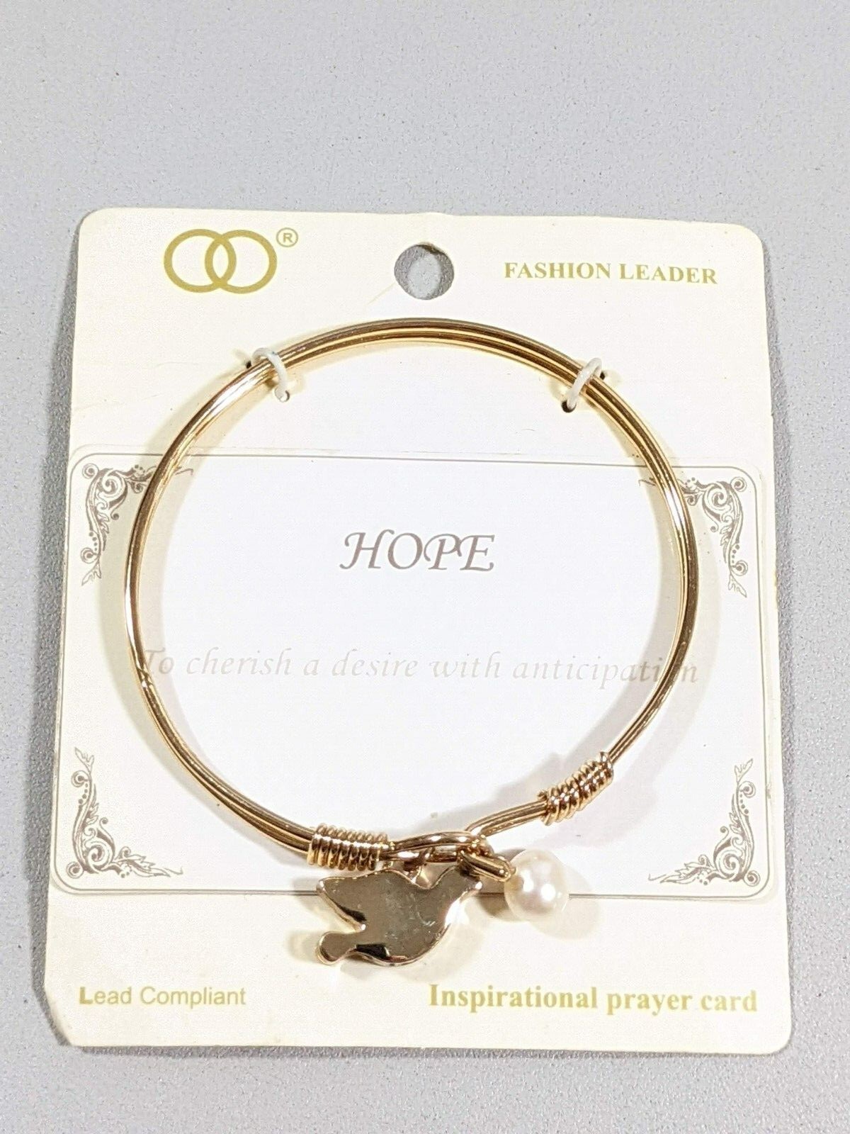 Hope Dove Faux Pearl Gold Tone Charm Bracelet 7 inches gallery