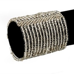 Wide Transparent White Glass Bead Flex Bracelet – up to 19cm wrist