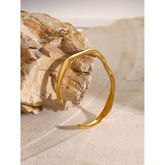 18K Gold Stainless Steel Fine Ripple Open Bangle Titanium Steel Bracelet