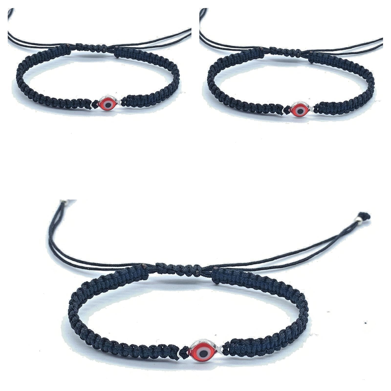 Black Cord Macrame Bracelet Adjustable red Crystal Evil Eye Fashion Pack x 3 gallery
