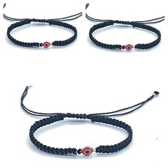 Black Cord Macrame Bracelet Adjustable red Crystal Evil Eye Fashion Pack x 3