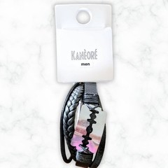 NWT Kanèoré Men’s Silver Razor Black Braided Cord Cuff Bracelet