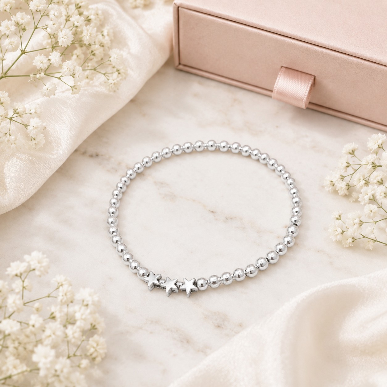 Silver Star Bracelet Beaded Stretch Stacking Jewellery Gift for Her gallery