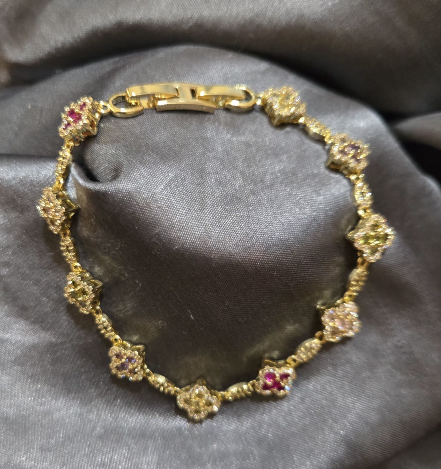 18K Gold Plated Multi-Color Crystal Link Bracelet w/Box Clasp gallery