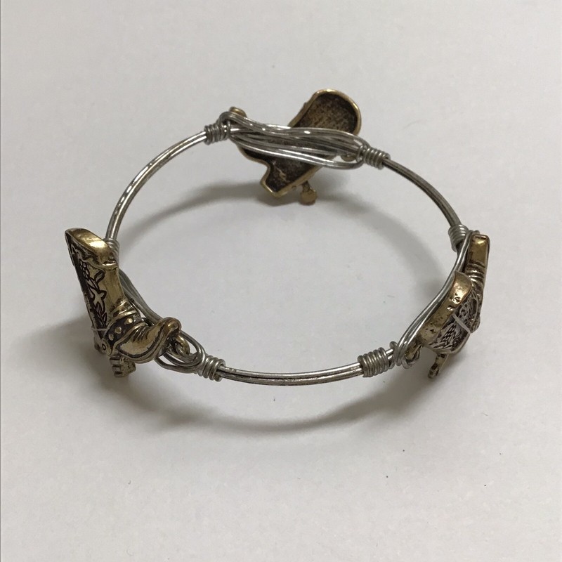 Western Bangle Bracelet Barb Wire Look TX Cowboy Boot Charm Mixed Metal Boho NEW gallery