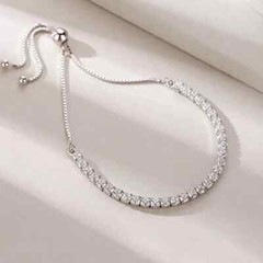 Lariat style tennis bracelet with simulated diamond accents 925 silver