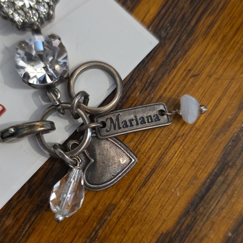 Mariana Signed Silver Tone Chain Bracelet Clear Round Crystal Dangle Charm gallery