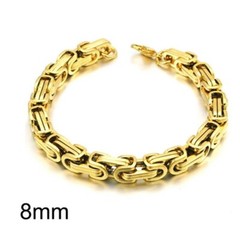 Stainless Steel Gold Plated Byzantine Bracelet 8.27 inches(21 cm) 8mm thick