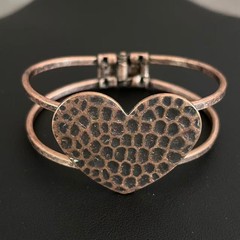 Women’s Antique Copper Tone Finish Cuff Bracelet Hammered Heart Boho Bangle