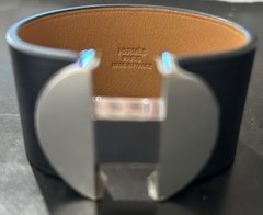 Hermès 2002 Black Calfskin Cuff Bracelet Silver Tone Stainless Steel size T2