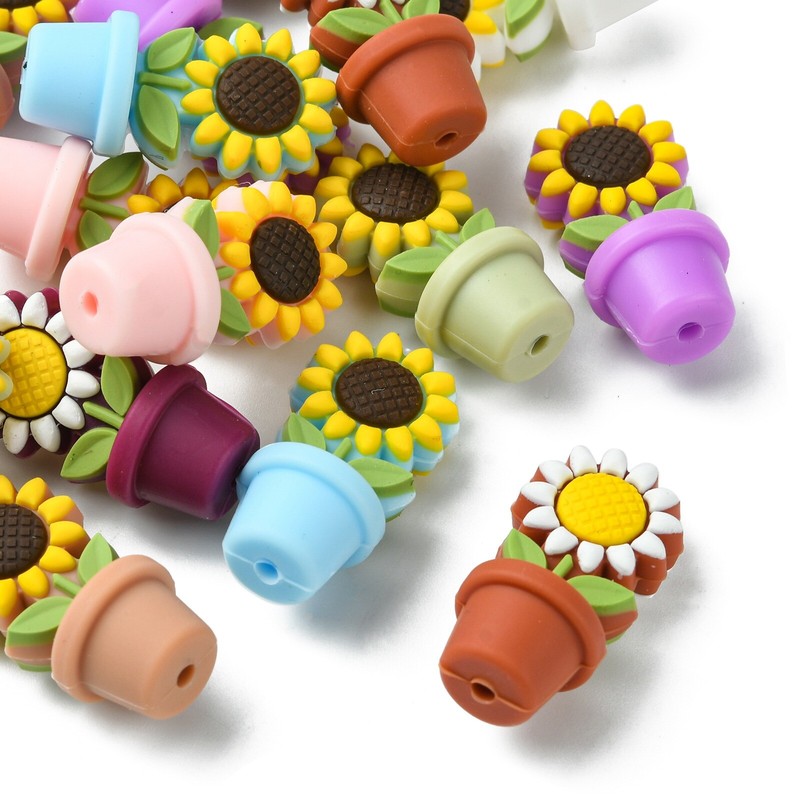 16Pcs Sunflower Silicone Beads 8Colors Focal Beads Soft Flowerpot Flower Beads gallery