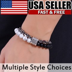 Men’s Stainless Steel Beaded Bracelet With Tiger Eye,Natural Map Stone Women