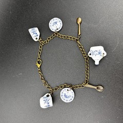 Tea Party Charm Bracelet Blue White Porcelain Tea Set Cup